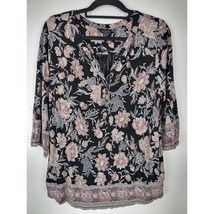 Lucky Brand Blouse 1X Womens Plus Size Multicolor Floral 3/4 Sleeve Pullover - £19.68 GBP