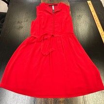 KENSIE ~ Red Chiffon Button Front Collared Fit &amp; Flare Party Dress M NEW... - $25.99