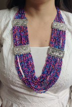 Purple Blue Boho Handcrafted Seeds Beads Native American Necklace - £13.68 GBP