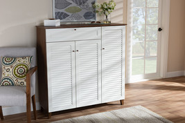 Theo Walnut/White Finished 11-Shelf Wood Shoe Storage Cabinet w/Drawer - $3,772.97 MXN