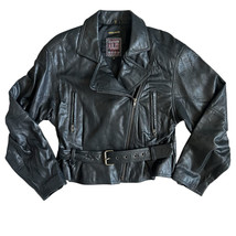 VTG Adler Women’s Leather Belted Motorcycle Jacket Sz S Black Lambskin Leather - $69.25