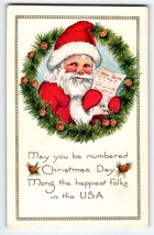 Santa Claus Christmas Postcard Saint Nick Holds Letter Wreath Whitney Embossed - £13.67 GBP