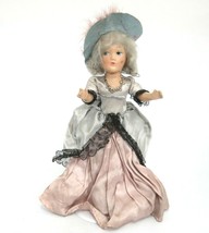 Antique Composition Doll 11&quot; Gray Wig Side Blue Glancing Eyes Original Clothes - £8.26 GBP