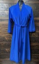 Vanity Fair Robe Womens Medium Blue Velour Quilted Trim House Coat Vinta... - £20.14 GBP