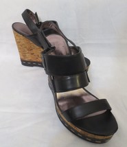 Charles David Black Leather Cork Platform 5&quot; heel sandals Sz 9.5B Worn Once - £23.56 GBP