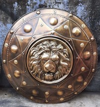 Lion Face Round Medieval Shield, Knight Armor Shield Solid Steel, Round ... - $179.00