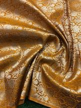 Banarasi Brocade Fabric Mustard Yellow &amp; Gold Fabric Wedding Dress Fabric -NF607 - £5.91 GBP+