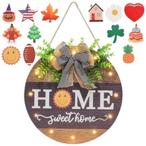 Interchangeable Welcome Sign For Front Door With 14 Changeable Icons, Farmhouse  - £36.76 GBP