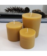 100% Natural Pure Yellow Beeswax 1 Wick Pillar 3.5&quot; 2.5&quot; 2&quot; H Flame 3 Ca... - $50.44
