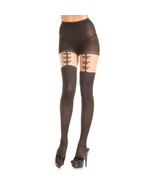 Faux Garter Belt Thigh High Pantyhose Bow Strap Design Hosiery Black Nud... - $290.78 MXN