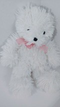 Dandee Collector choice Plush white shaggy furry teddy bear pink bow black nose - £7.90 GBP