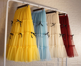 Yellow Layered Tulle Skirt Outfit Women Custom Plus Size Tiered Long Tulle Skirt image 1