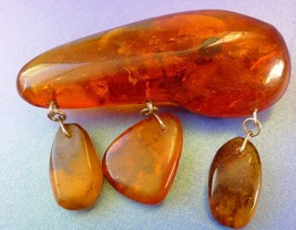 j4 Cognac Honey Natural Baltic Amber gemstone brooch pin vintage jewelry... - £191.12 GBP