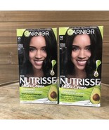(2) Garnier Nutrisse Nourishing Permanent Hair Color Creme # 10 BLACK Li... - $23.24 CAD