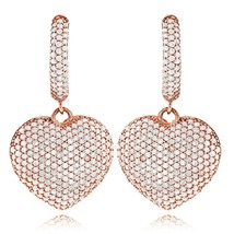 2.25 Ct Pave Simulated Diamond Heart Drop/Dangle Earrings 14K Rose Gold Plated - £67.80 GBP