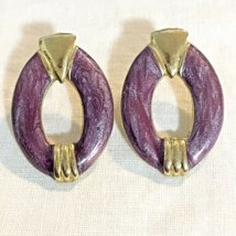Vintage Purple Enameled Pierced Earrings Gold Tone 80&#39;s Fashion Oval Ele... - $3.50