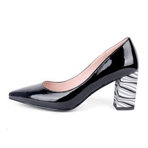 New Women Pumps Leather Elegant Shallow Mixed Colors Heel Pointed Toe Working Pa - £78.11 GBP