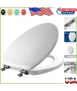 Elegant White Elongated Toilet Seat with Scratch-Resistant Brushed Nicke... - $78.03 CAD