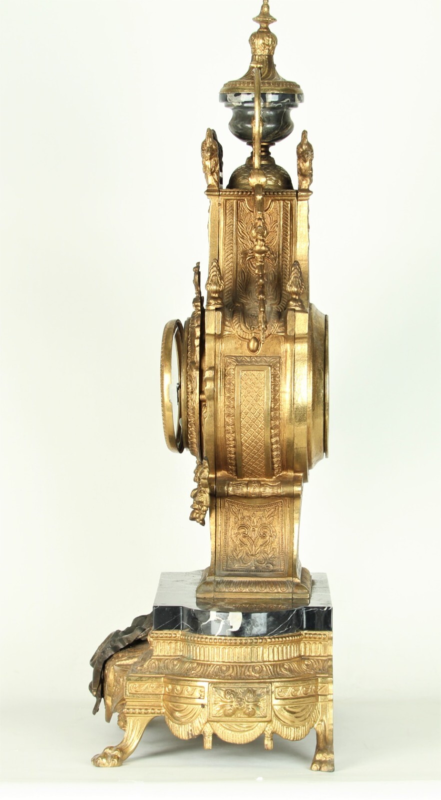 Impérial Lancini / Franz Hermle Doré Bronze & Marbre Manteau Horloge Avec Faun Item image 5