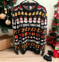 H&amp;M Divided Men Size S Black Ugly Christmas Knit Sweater Pizza Merry Crustmas - £18.84 GBP