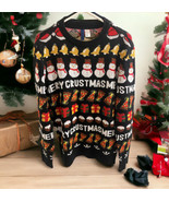 H&amp;M Divided Men Size S Black Ugly Christmas Knit Sweater Pizza Merry Cru... - £18.92 GBP