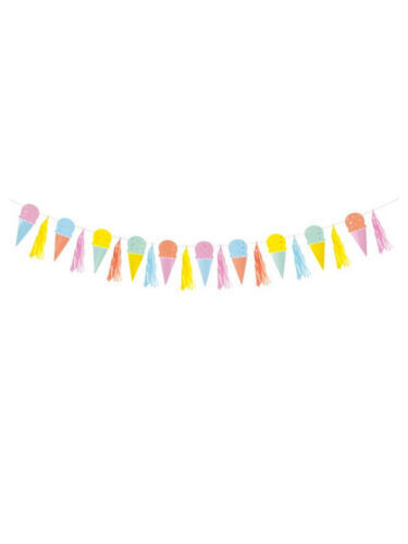 Ice Cream Cone Honeycomb Garland With Tassels 6 Ft - £3.82 GBP