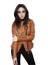 Woman &amp; Girls brown biker leather jacket western warm ladies leather jac... - $139.99
