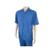 Men INSERCH 2pc Walking Leisure Suit Shirt Pants Set Short Sleeves 9356 Blue image 5