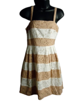 Ann Taylor LOFT Striped Eyelet Sleeveless Sundress Tan/White Lined Size 2 - $17.82