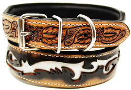 Amish Heavy Duty Padded Leather Dog Collar w/ Tribal Inlay 60FK06 - $48.40+