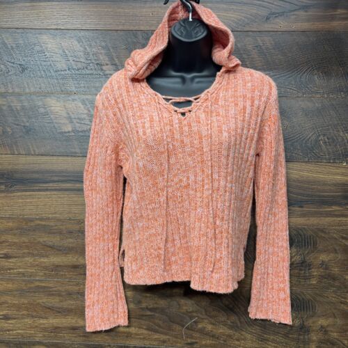 Wayne R. Hooded Sweater Womens Crop Medium Linked Looped Knit Sweater La... - $13.32