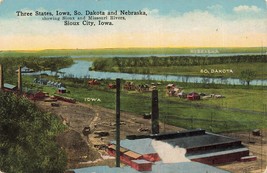 Sioux Città Iowa ~ Sioux &amp; Missouri Fiumi ~ 1910s Elevata Vista Cartolina - £6.09 GBP