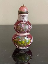 Vintage Chinese Peking Glass Double-Gourd Hand Painted &amp; Overlay Snuff Bottle - £157.11 GBP