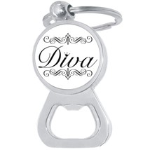 Diva Bottle Opener Keychain - Metal Beer Bar Tool Key Ring - £8.46 GBP