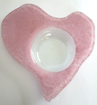 Hand Blown Pink Art Glass Abstract Heart Trinket Dish Tea Candle Holder - £15.00 GBP