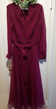 Vintage Miss Elliette Burgundy Long Sleeve Chiffon Long Formal Dress Siz... - $143.55