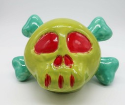 Fun ceramic neon green skull &amp; crossbones piggy bank - $14.99