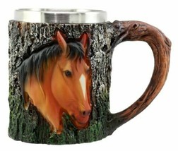 Wildlife Equine Chestnut Horse Coffee Mug With Rustic Tree Bark Design 12oz - £19.65 GBP