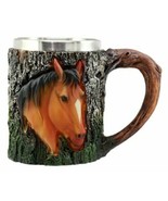 Wildlife Equine Chestnut Horse Coffee Mug With Rustic Tree Bark Design 12oz - £19.66 GBP