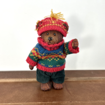 1990&#39;s Russ Town Teddy Bear Winter Wonderland Sweater 5&quot; Figurine, Vintage - £15.45 GBP