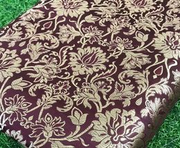 Indian Brocade Fabric Wine and Gold Floral Brocade, Wedding Dress Fabric - NF10 - £5.97 GBP+