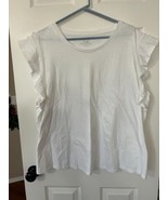 Ecothreads Womens White Ruffle Sleeves Shirt Size Medium 100% Organic Co... - £4.30 GBP