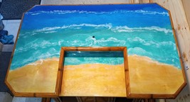 Balcony Tiki bar, epoxy art ocean waves bartops, patio pool bar, wheels,... - £1,974.40 GBP