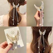 Pearl Tassel Butterfly Hair Claw Vintage Long Pendant Hair Clips Crab - £19.94 GBP