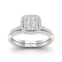 S925 Silver 0.50Ct TDW Natural Diamond Cluster Halo Bridal Set - £306.88 GBP