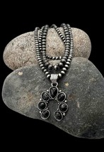 Southwestern Navajo Pearl Style Faux Onyx Multi Strand Naja Beaded Necklace - £51.19 GBP