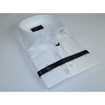 Men 100% Cotton Shirt Manschett Quesste Turkey Slim Fit 6040-01 White Pin dot image 3