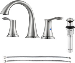 PARLOS Widespread 2 Handles Bathroom Faucet with Metal Pop Up Sink Drain and - £60.91 GBP