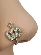 Clip On Nose Stud Cuff Royal Crown CZ Crystal Stones Non Piercing Gold Plated - £4.23 GBP