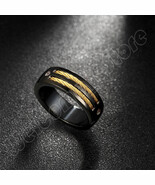 Unisex Cool Band Ring Titanium Steel w/18KGP Gold Rope Screw Thread Size 9 - $9.48 CAD+
